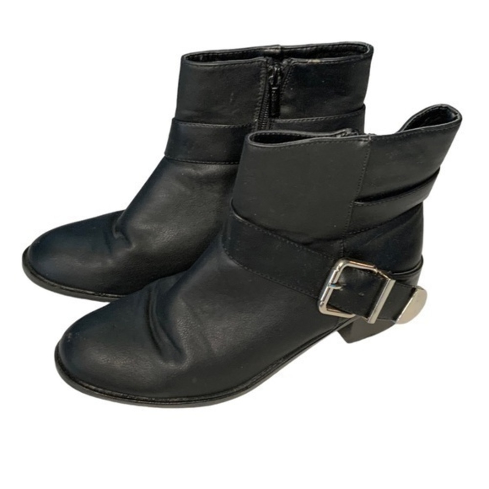 Breckelles belted boots black moto biker 7.5 comfort low heel‎ comfort witchy